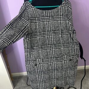 LOFT Black and White Plaid Midi Dress